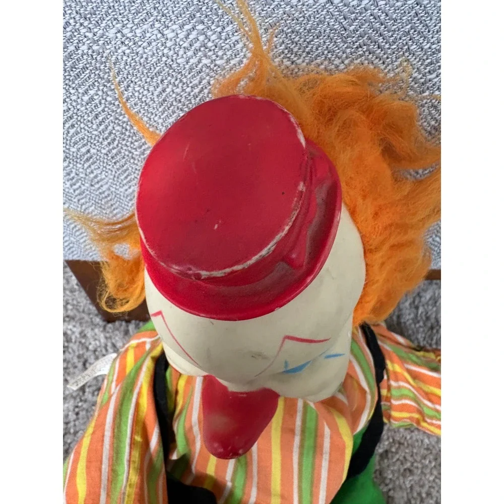 Vintage 1963 Gund J Swedlin Rubber Face Clown Doll Striped Plush Toy MCM 1960s