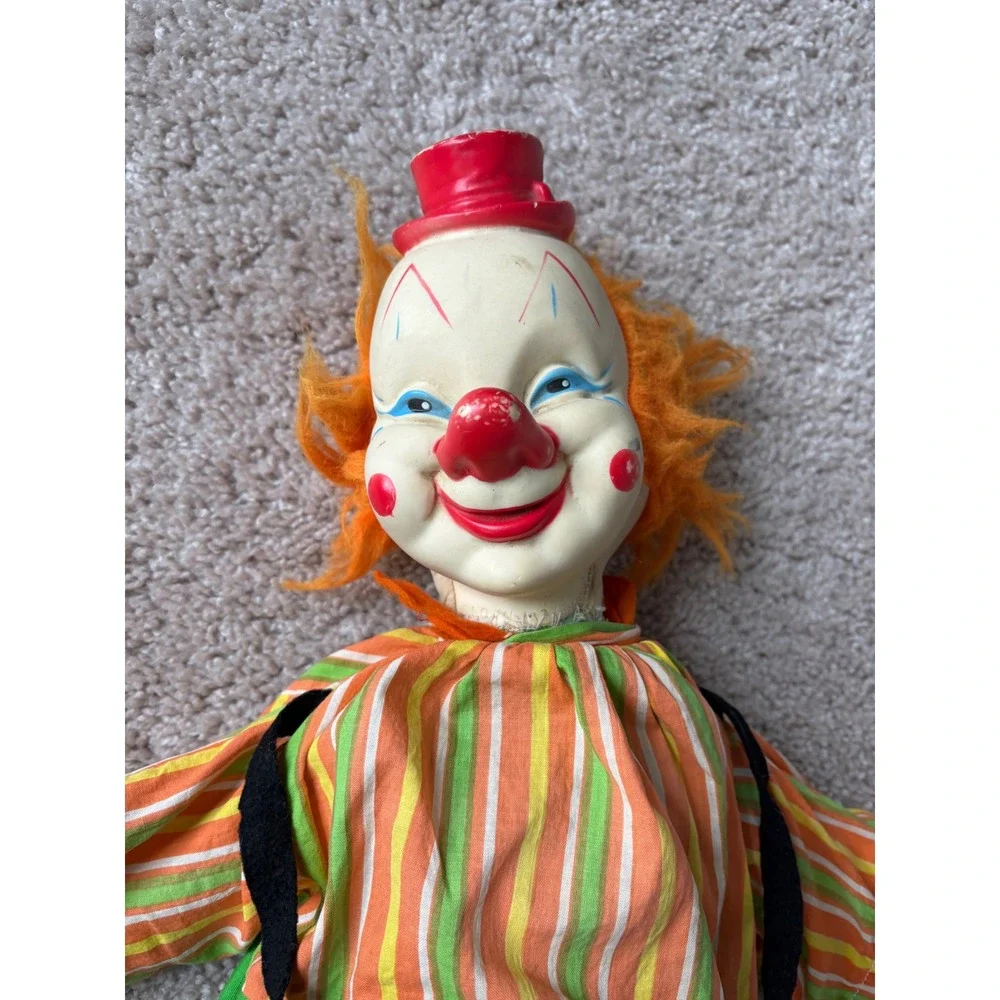 Vintage 1963 Gund J Swedlin Rubber Face Clown Doll Striped Plush Toy MCM 1960s