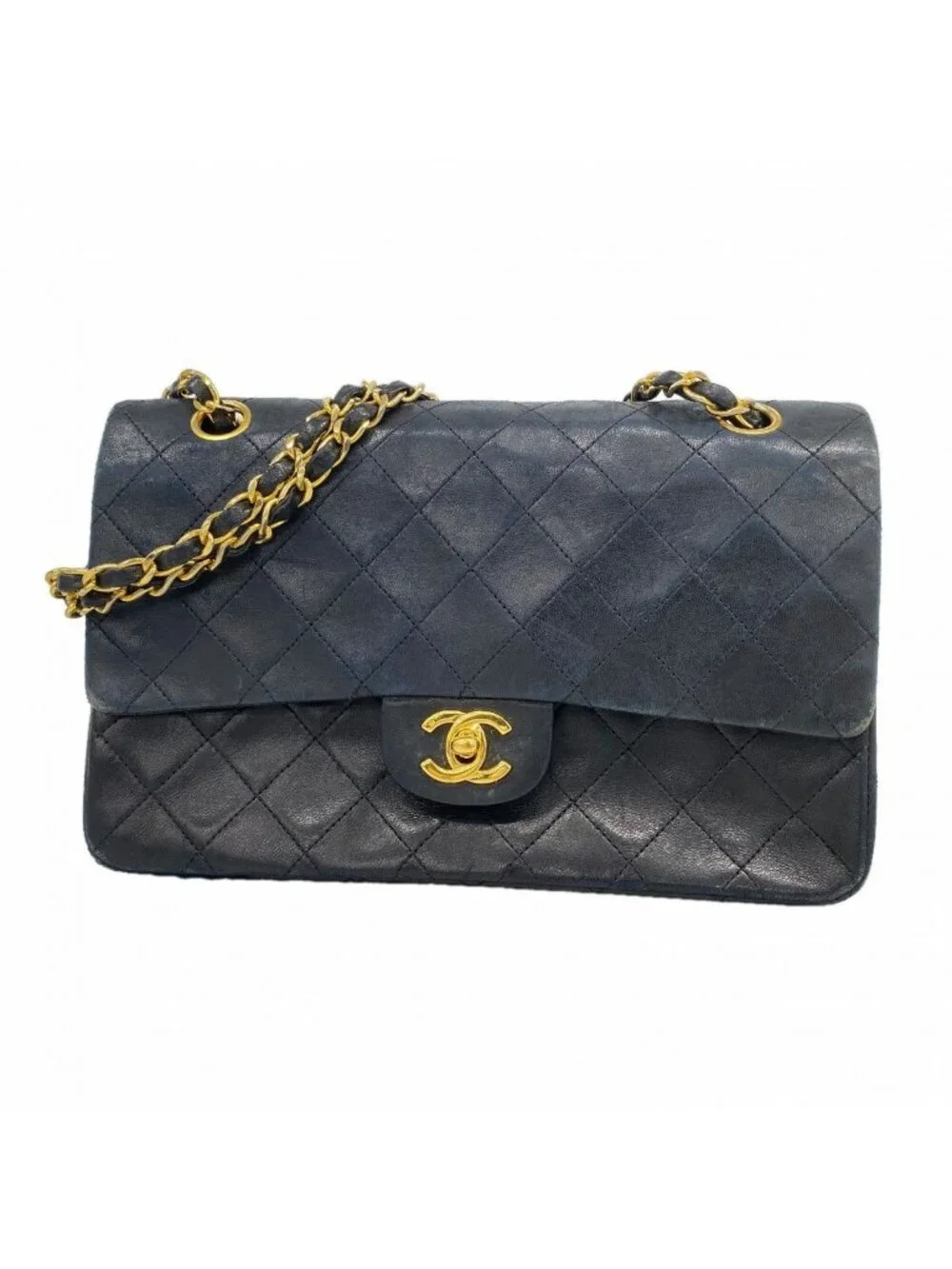 Chanel Shoulder Bag Quilted Lambskin Black Gold