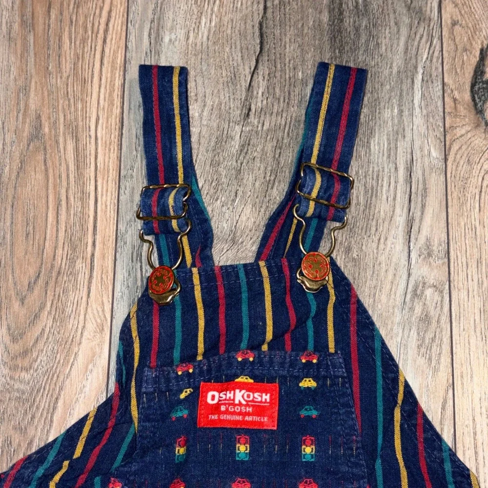 OshKosh Bgosh Vintage Corduroy Overalls 24M Navy Blue Car Traffic Light Print