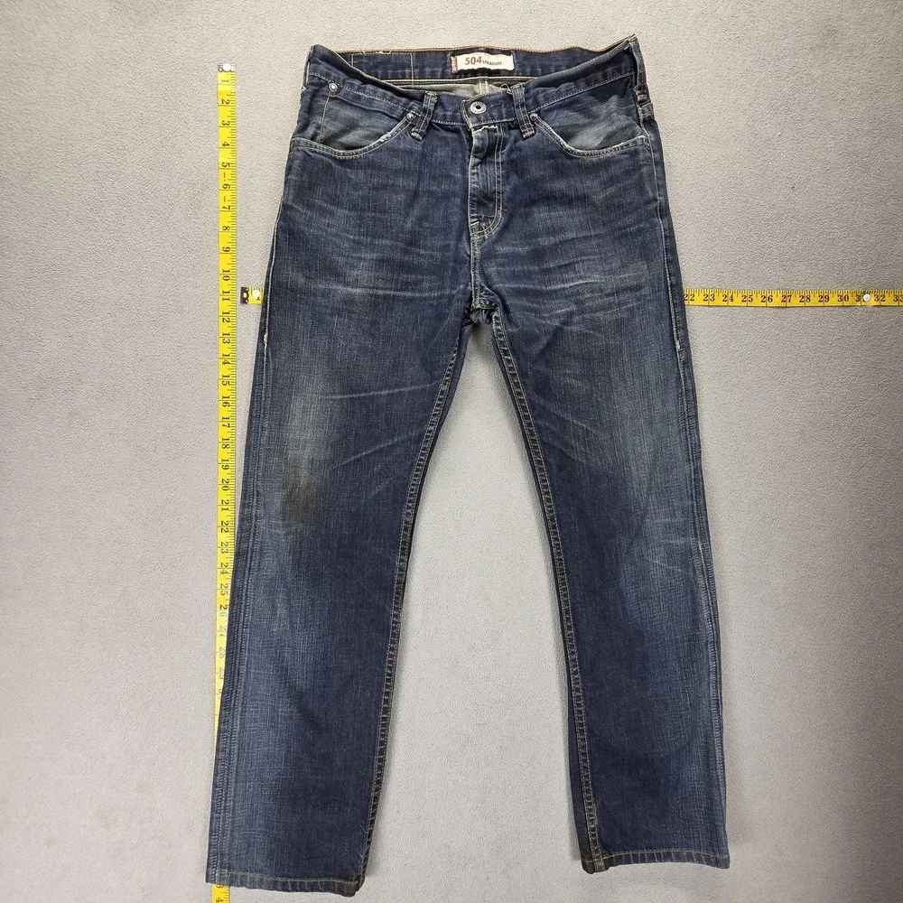 Vintage Levis 504 Jeans Mens Blue Straight Engineered Altered Hem Fits 31x30