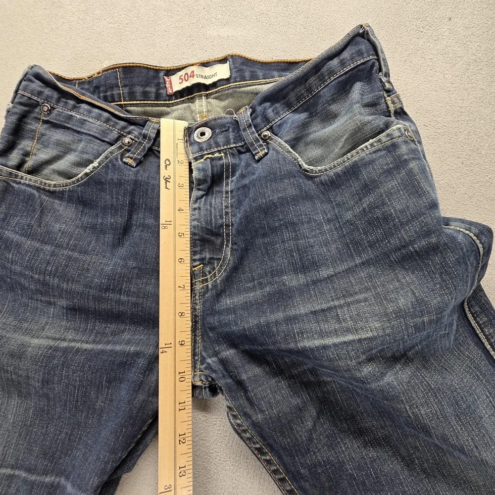 Vintage Levis 504 Jeans Mens Blue Straight Engineered Altered Hem Fits 31x30