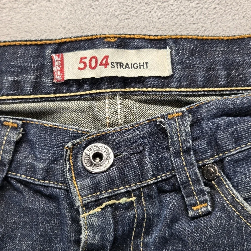 Vintage Levis 504 Jeans Mens Blue Straight Engineered Altered Hem Fits 31x30