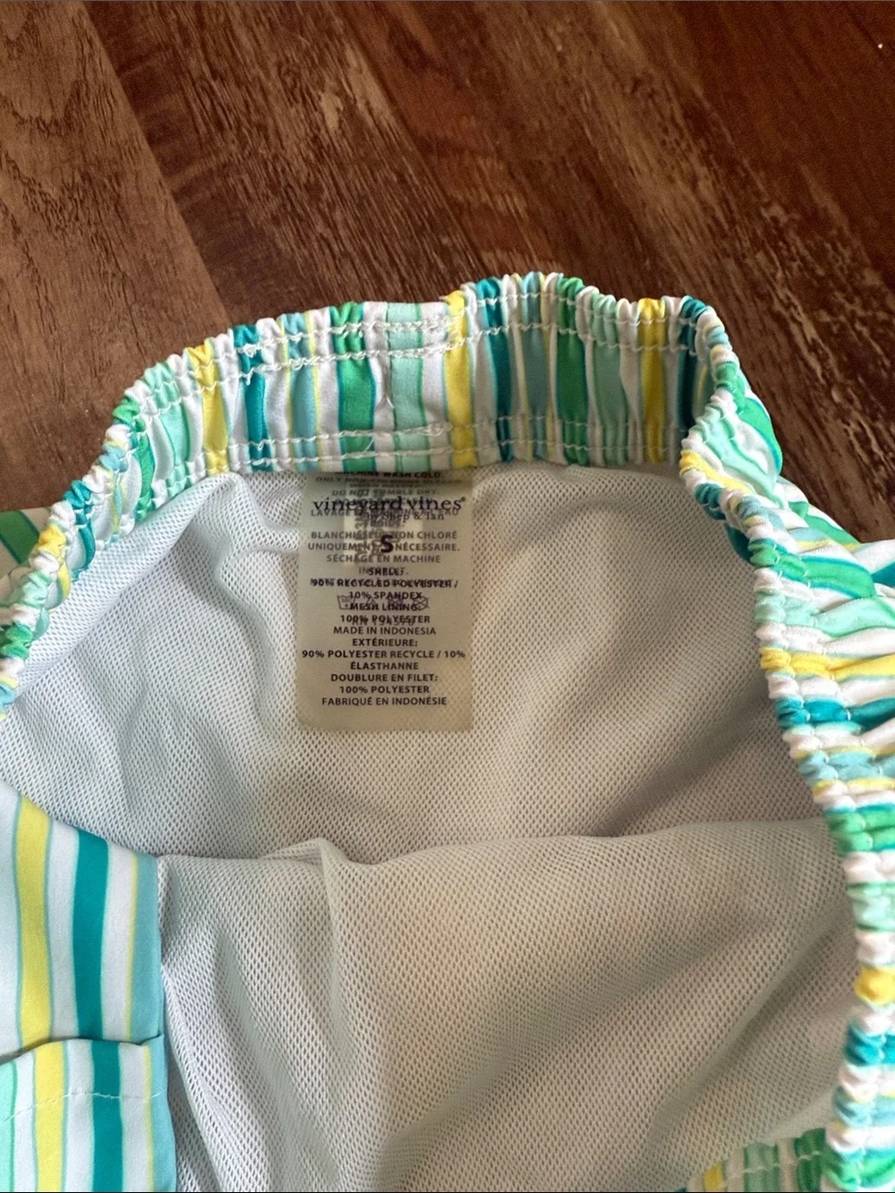 Vineyard Vines Kids Striped Swim Trunks in Aqua, Yellow, White