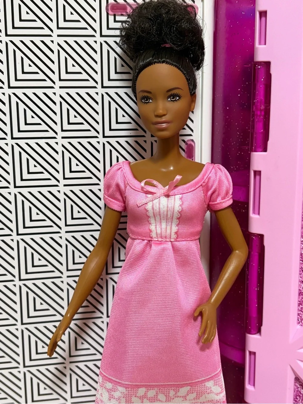 Barbie Pink Dress Doll with Dark Skin and Black Hair