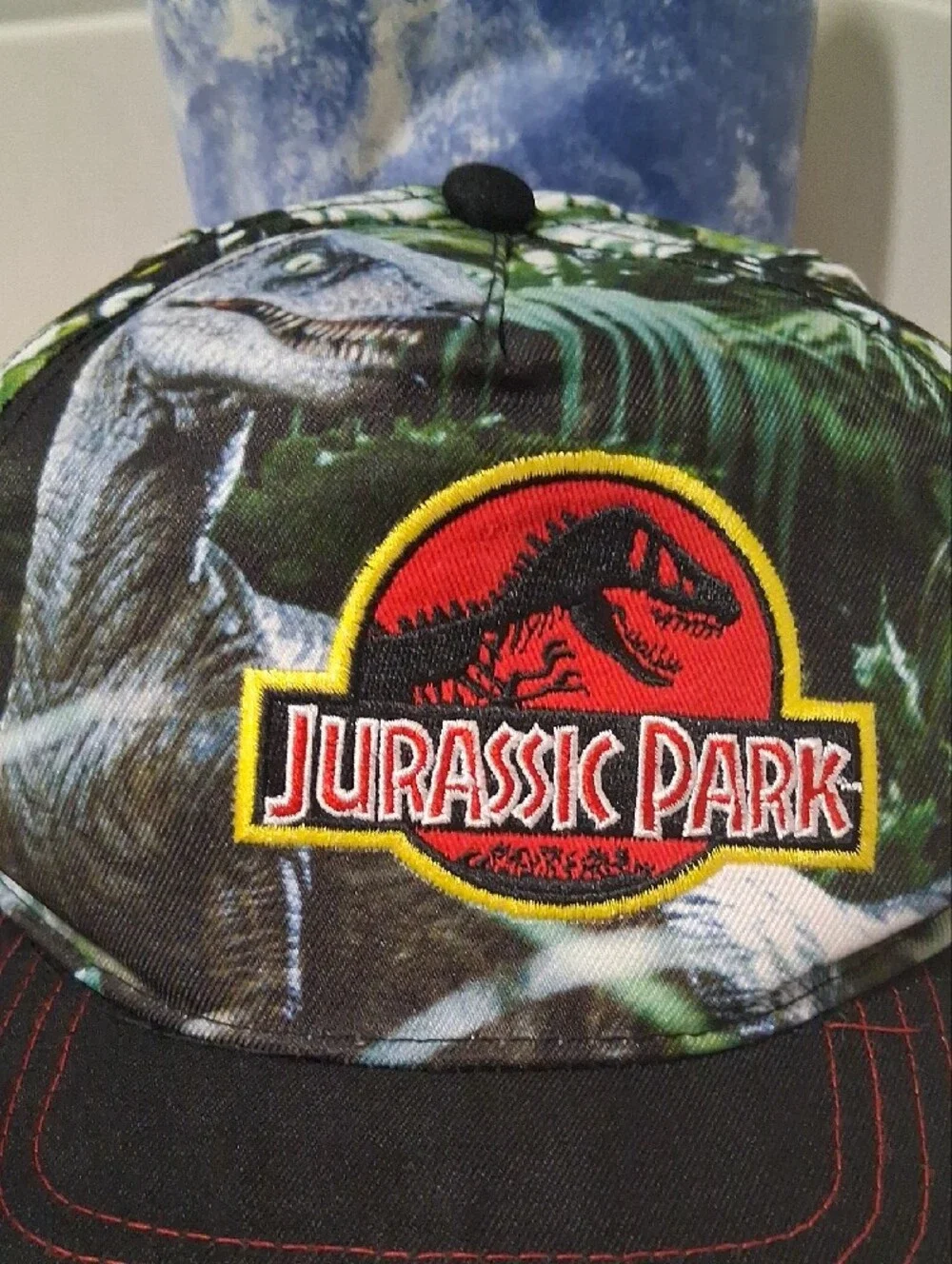 Jurassic Park Logo Camo Snapback Hat - Black & Green
