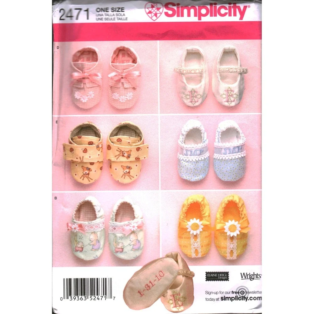 Simplicity 2471 Baby Shoes Sewing Pattern Elaine Heigl Designs One Size cut