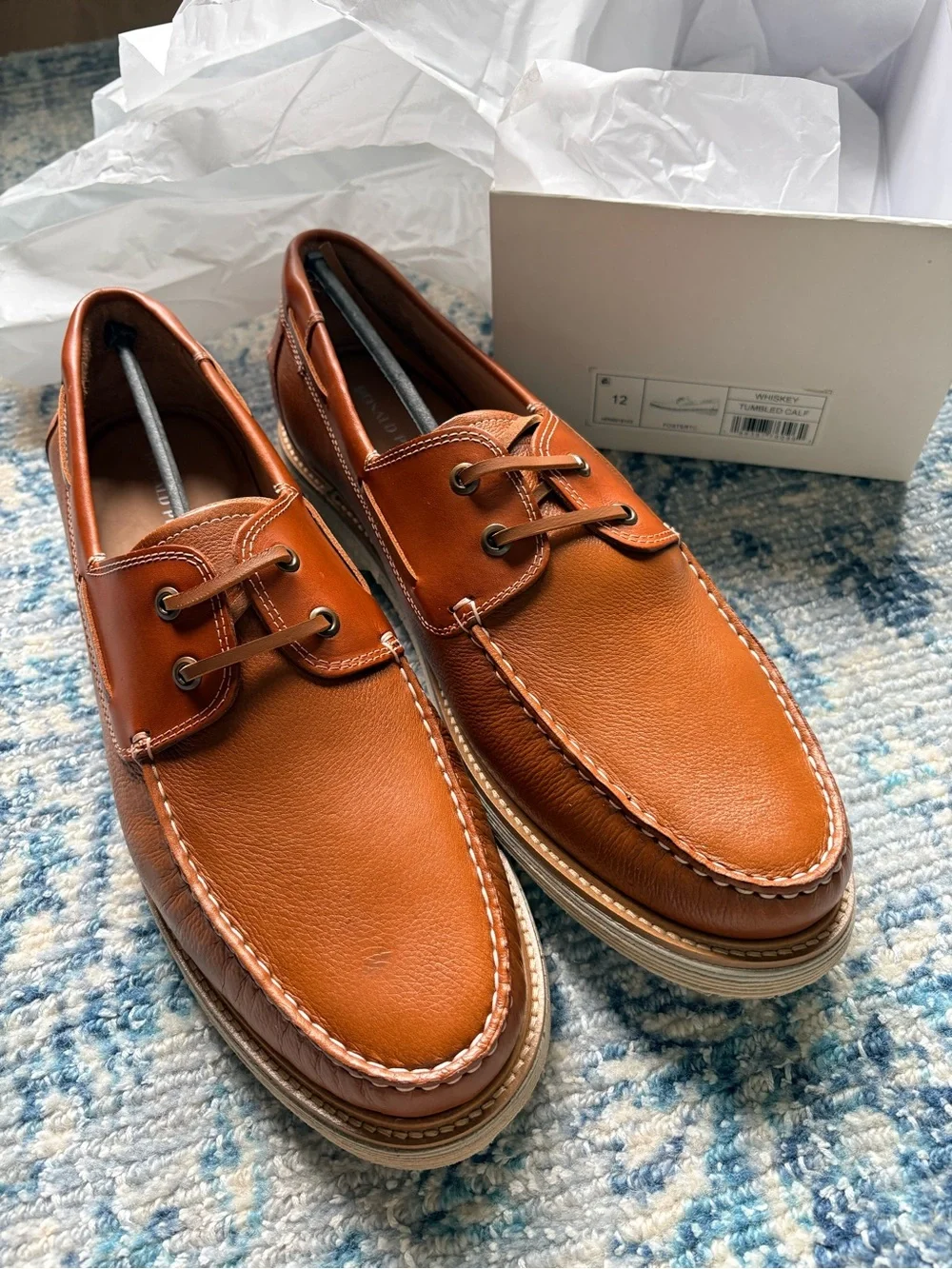 Donald Pliner Fostertc Leather Boat Shoe whiskey tumbled calf size 12 men's