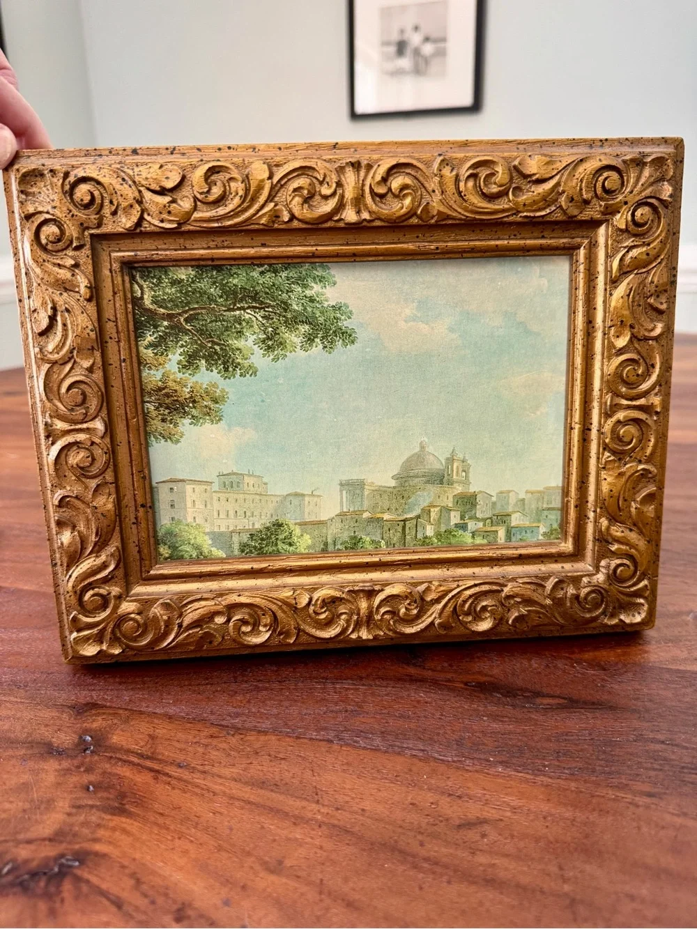 VTG City View Wall Art 1970 Gold Frame Baroque Syroco Style Arricia Italy