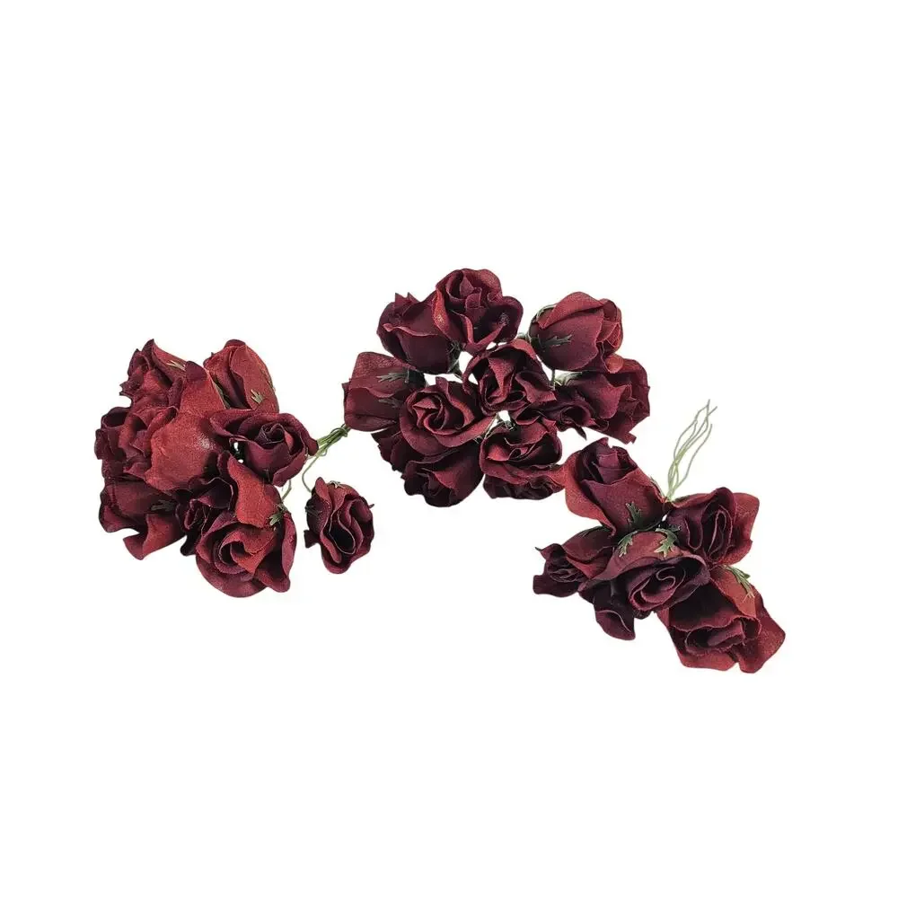 28 Burgundy Silk Rose Picks 1-inch Artificial Flowers Wedding Craft Floral Decor