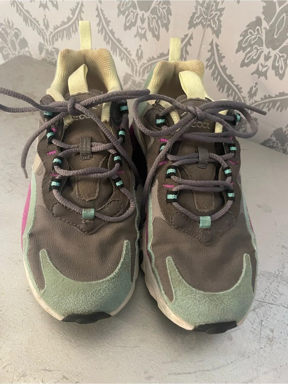 Kids Nike React Element 55 in Gray, Mint Green & Purple
