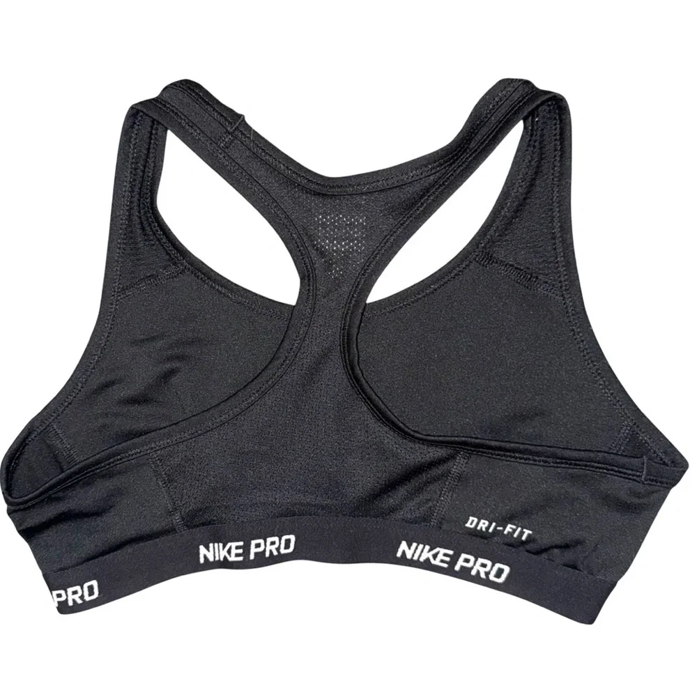 Nike Pro Swoosh Dri Fit Girl’s sz L Black lined front mesh racerback Sports Bra