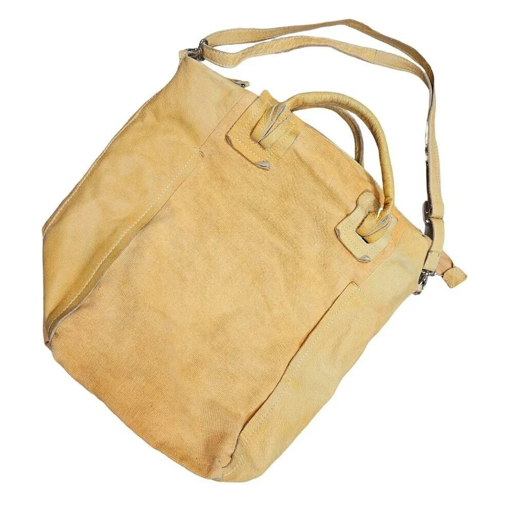 Nicoli Sunflower Yellow Canvas & Leather Tote Bag Dual‎ Handles Adjustable Strap