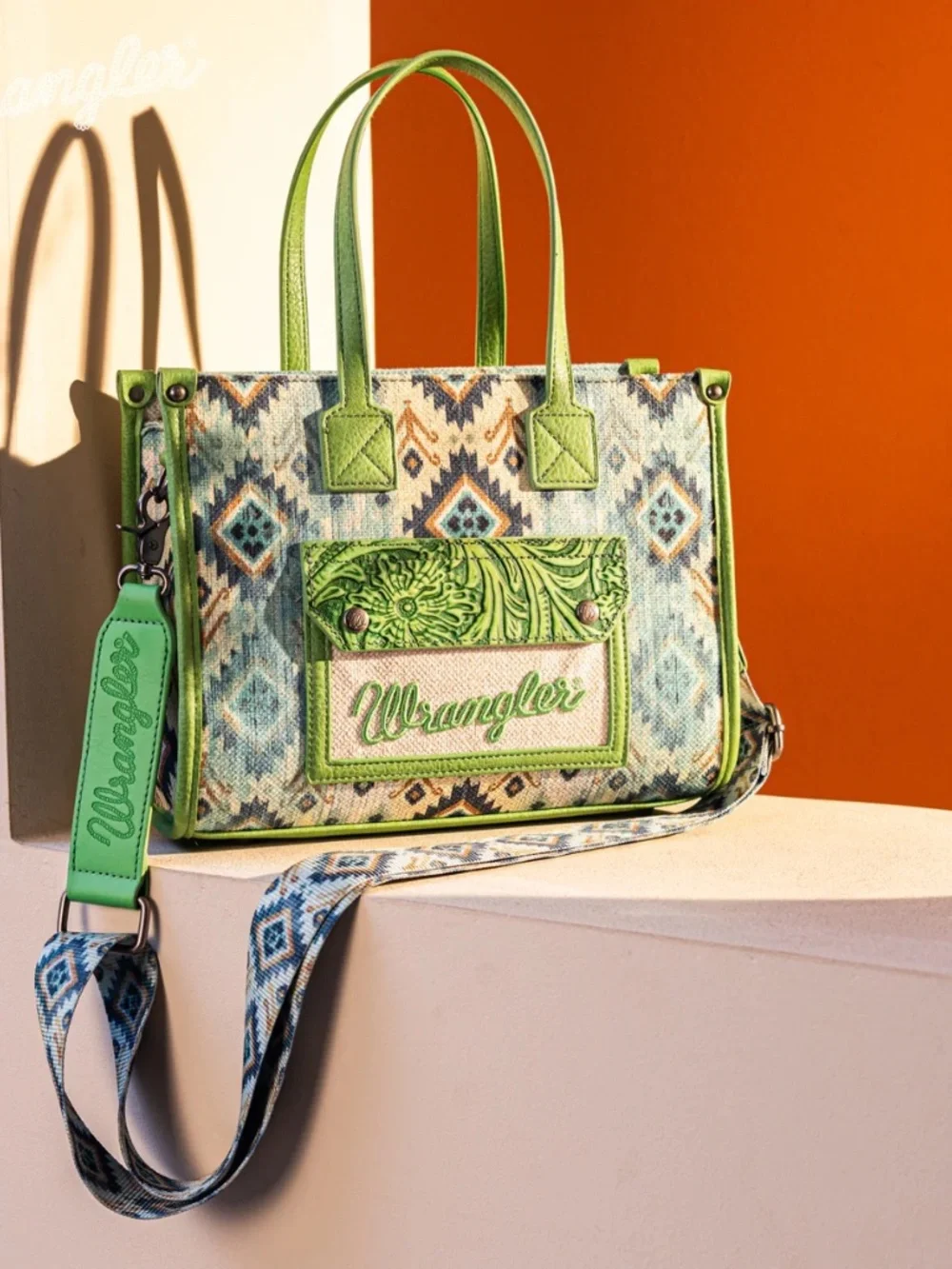 Wrangler Southwestern Pattern Dual Sided Print Concealed Carry Tote/Crossbody