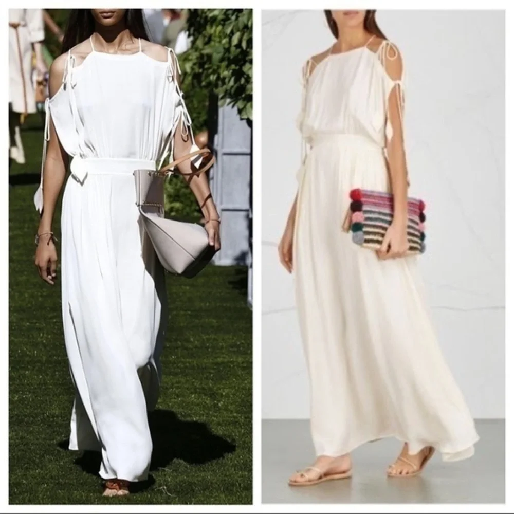 ✅ Tory Burch Dress Evalene Maxi Cold Shoulder in White