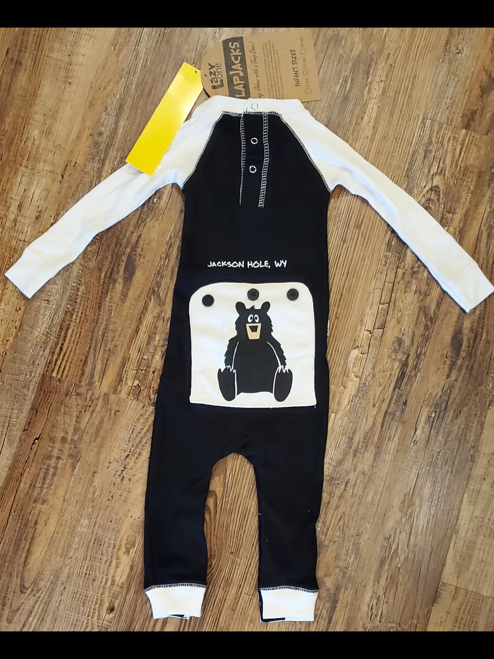 Lazy One Black and White Jackson Hole Bear Pocket Pajama Set
