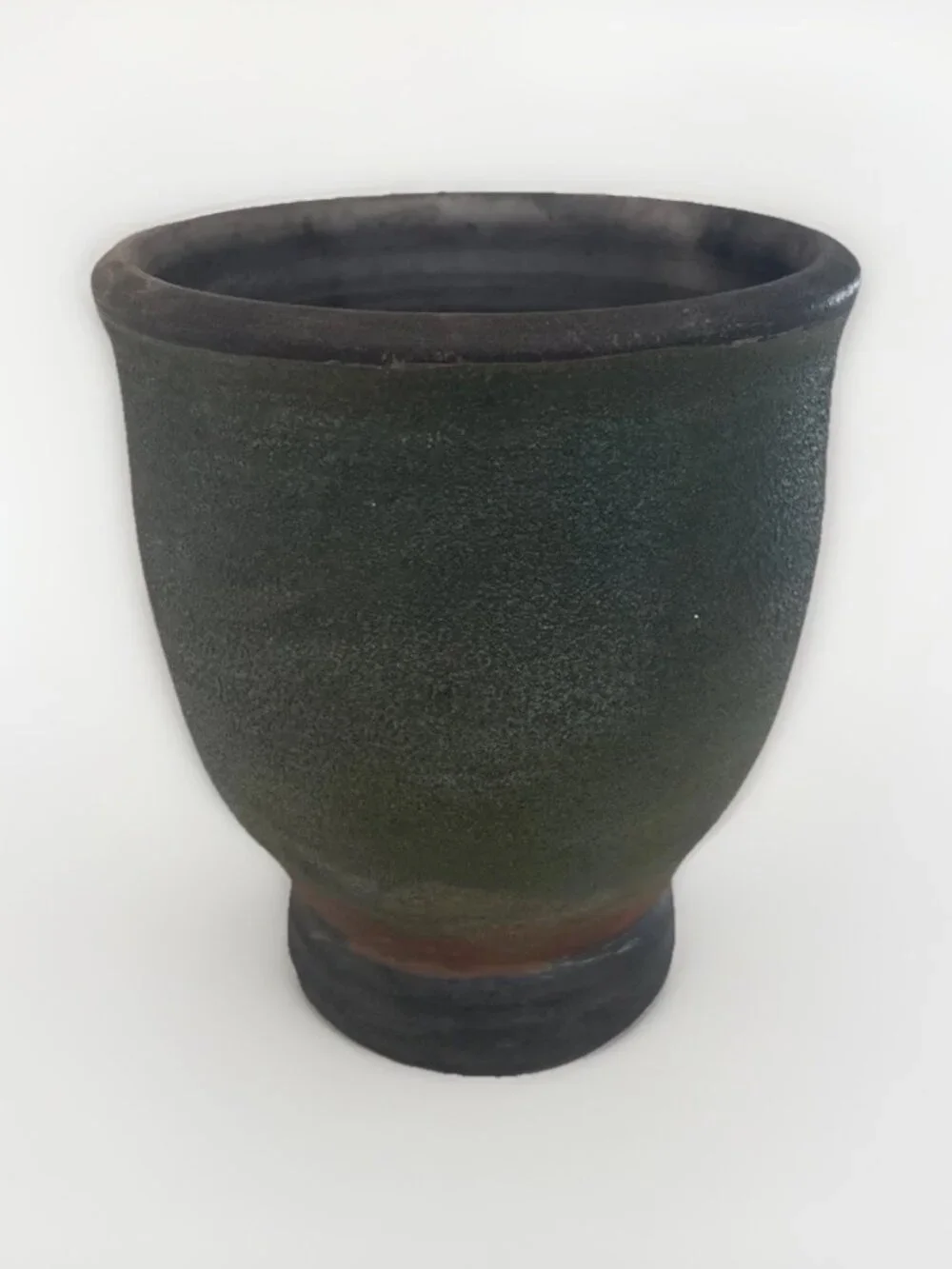 Dark Green Metallic ‘McKenzie’ Raku Pottery Vase Planter 5.5 Tall, 4.5” Wide