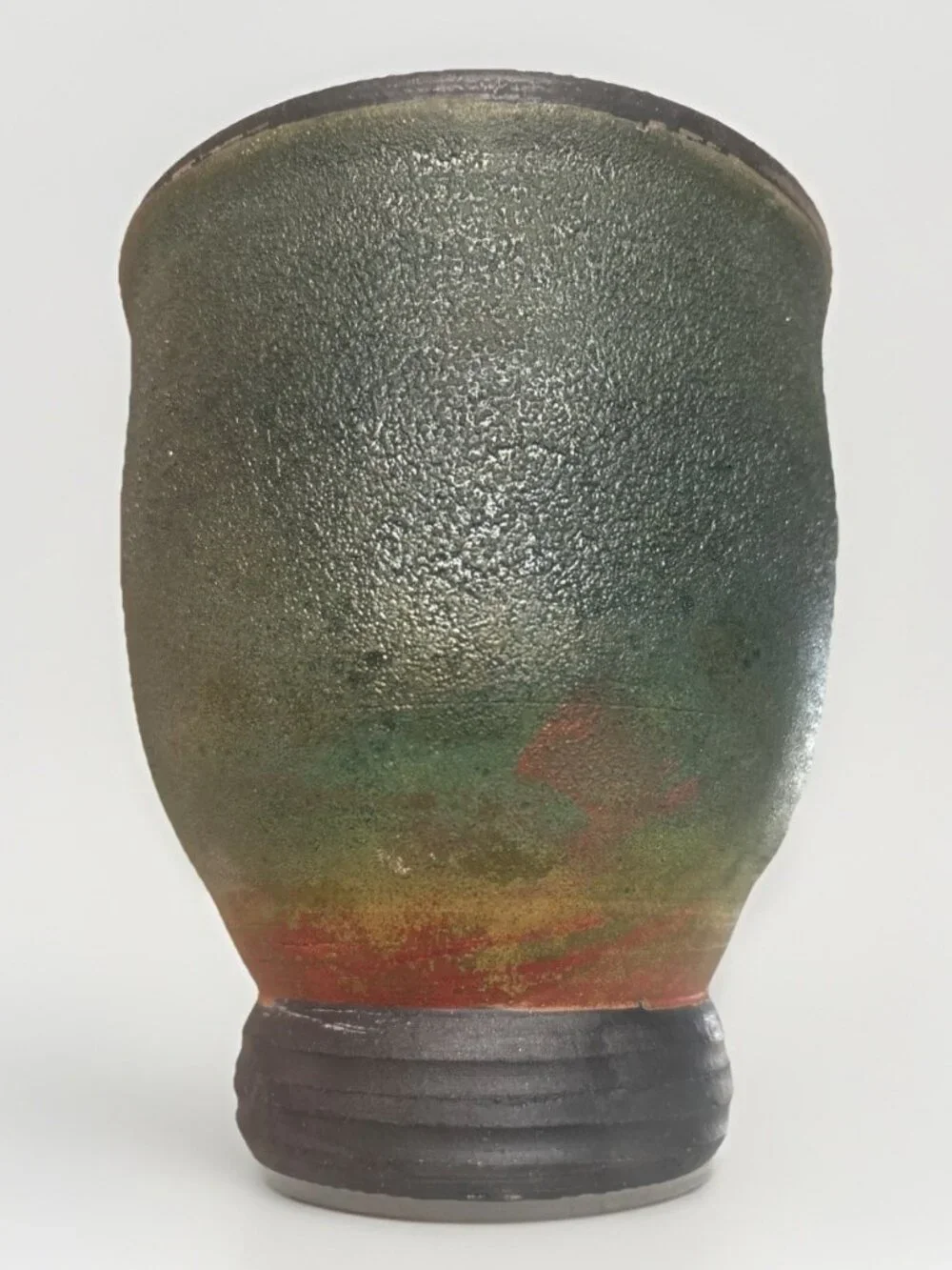 Dark Green Metallic ‘McKenzie’ Raku Pottery Vase Planter 5.5 Tall, 4.5” Wide