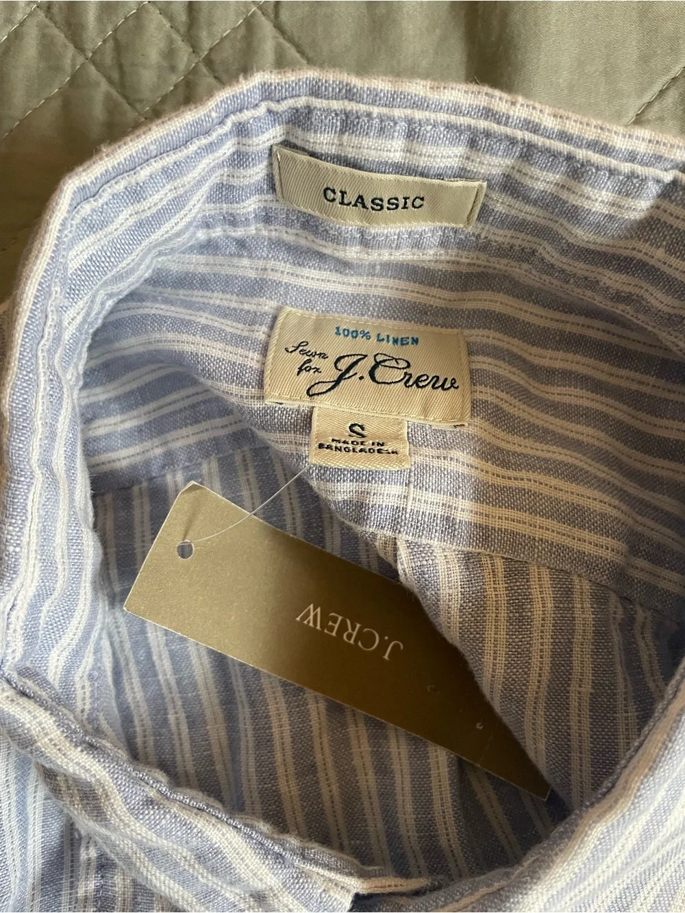 J. Crew Short-sleeve point-collar linen shirt in stripe in Blue Size S CU871