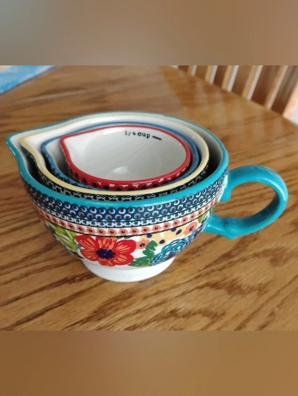 The Pioneer Woman Dazzling Dahlias ceramic measuring cups, 4 pc. nesting, floral