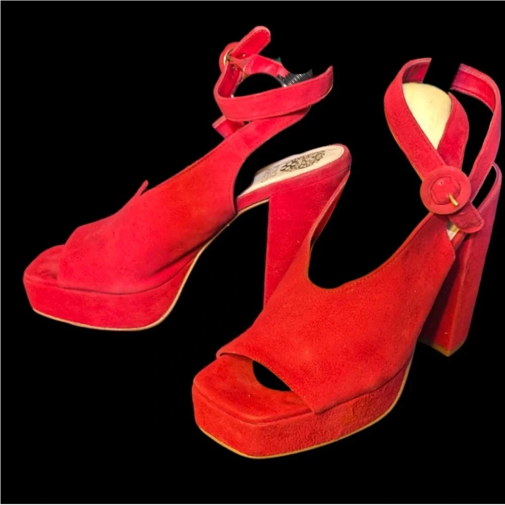 Vince Camuto size 10 red suede platform heels with ankle wrap strap  SOMERSON