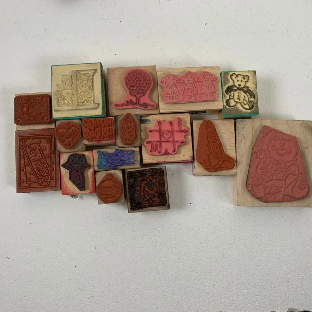 Large Lot of Rubber and Wooden Stamps 44 Mixed Themes Sports Flower