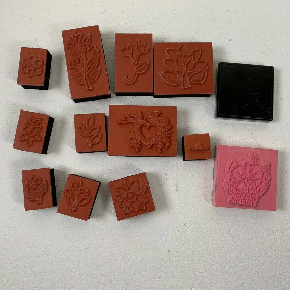 Large Lot of Rubber and Wooden Stamps 44 Mixed Themes Sports Flower
