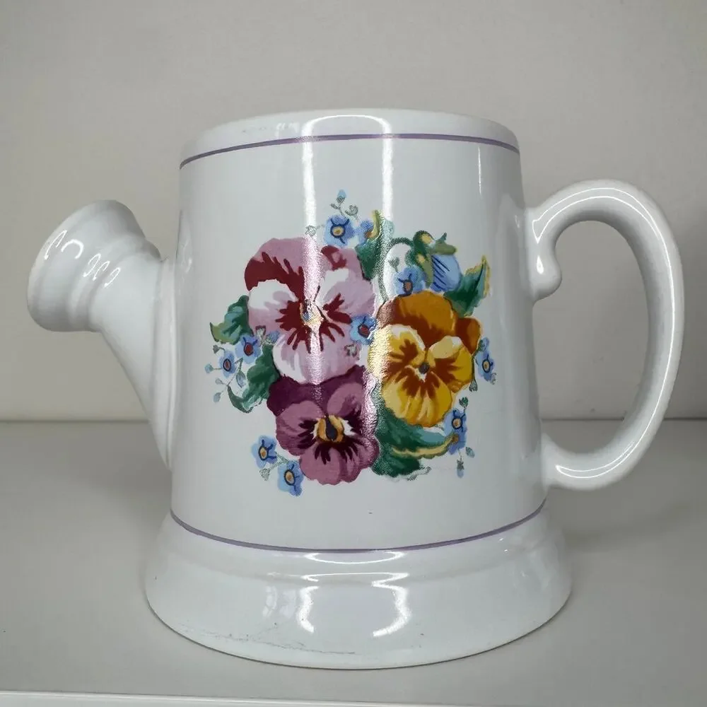 Hallmark Watering Can Mug Set Floral Garden Coffee Tea Cups Pair Vintage