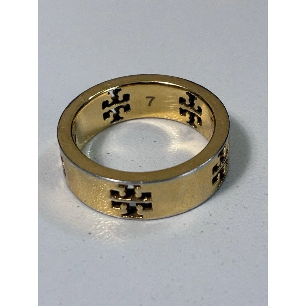 Tory Burch Gold Tone Logo Ring Size 7
