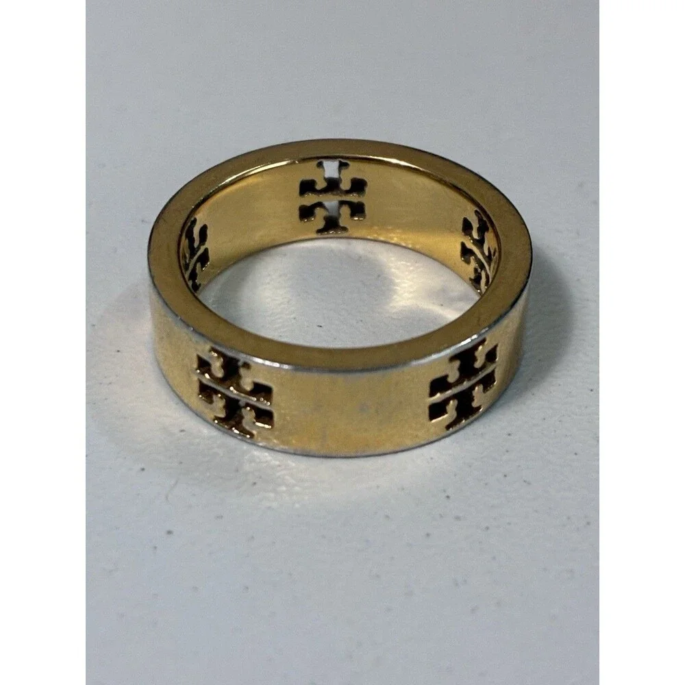 Tory Burch Gold Tone Logo Ring Size 7