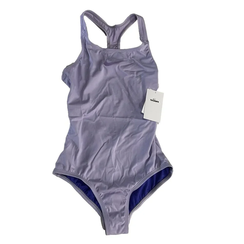 Nike Hydrastrong Girl's Purple One Piece Swimsuit U-Back Tank Low Leg NWT