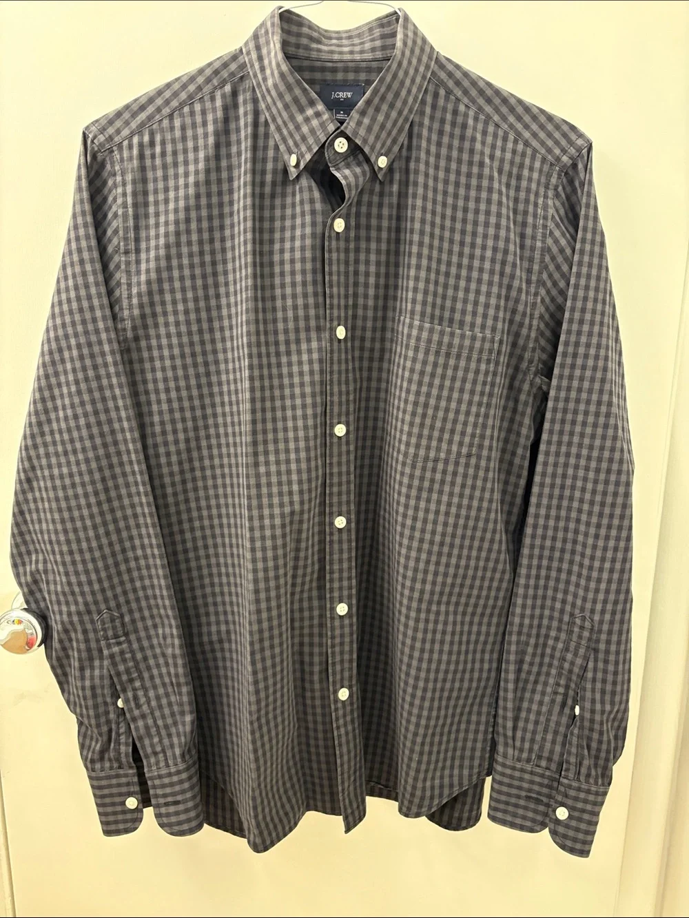 J. Crew Men's Gray and BlackGingham Button-Down Shirt - Size Medium