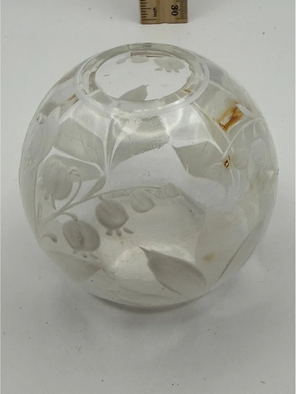 Antique c1920 Hand Painted Frosted Glass Hanging Flower Vase Hanging Pocket