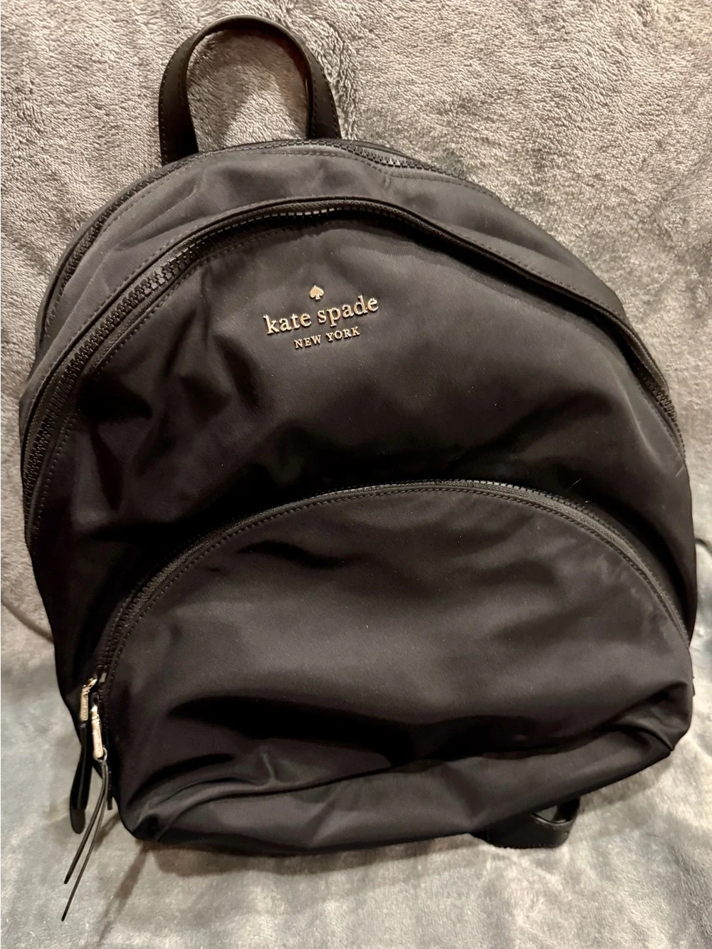 kate spade black nylon backpack with gold logo *New*