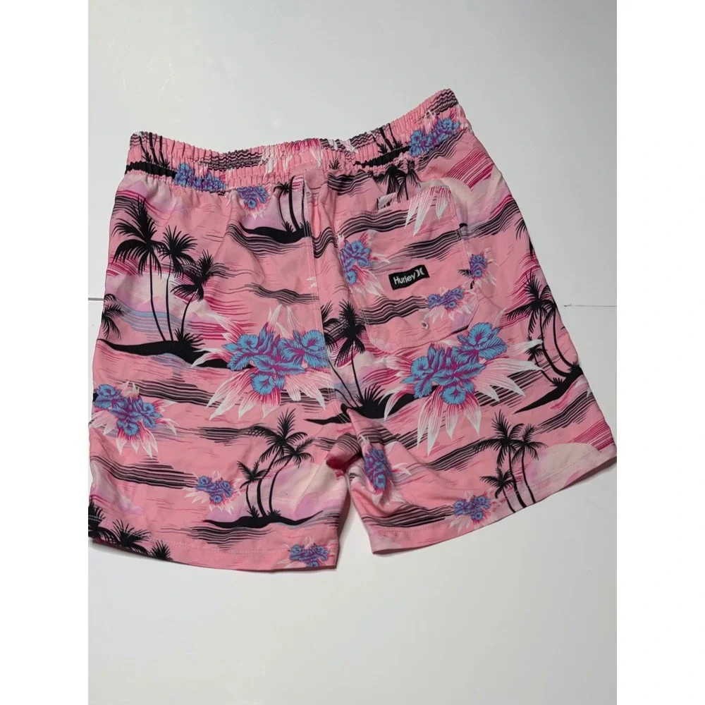 Hurley Mens Pink Tropical Palm Tree Floral Swim Trunks Board Shorts Small