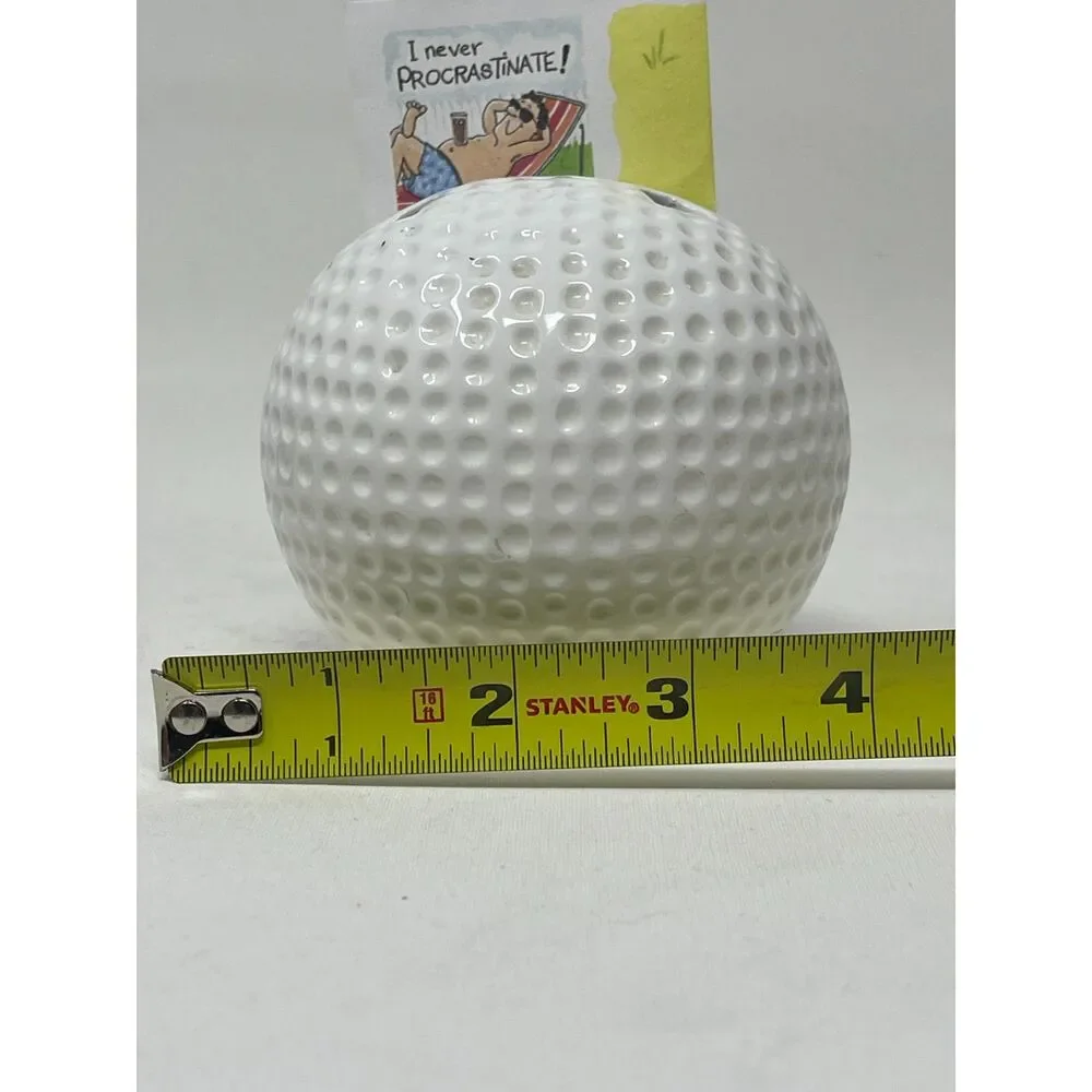 Russ Berrie #8652 GOLF BALL Ceramic PEN & NOTE HOLDER Desktop Fun Novelty
