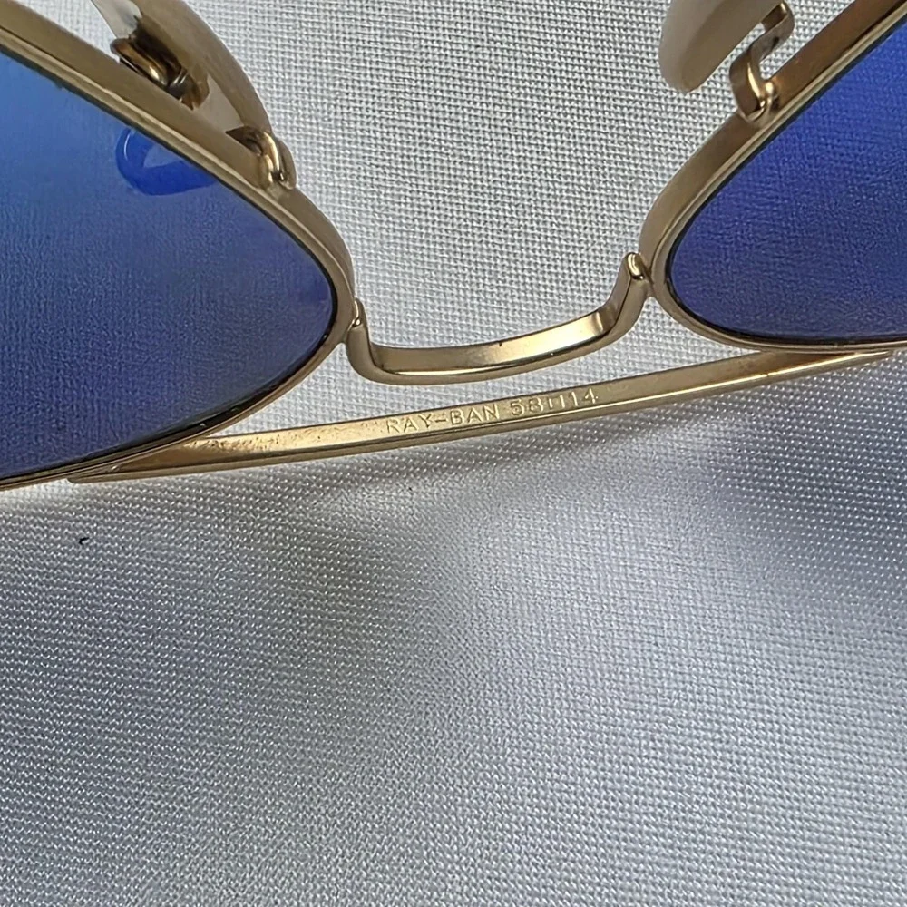 Ray-Ban RB3025 Sunglasses Mens 58-14 Gold Blue Mirrored Aviator Metal Italy