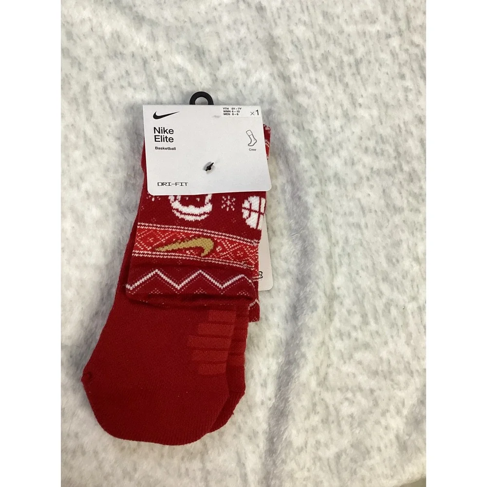 Nike Elite Basketball Crew Socks Red‎ White Holiday Christmas SX7866-687 y5y-7y