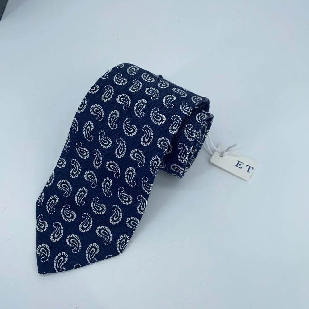 Eton Tie Mens One Size Blue White Paisley‎ Silk Classic Fit Necktie England Made