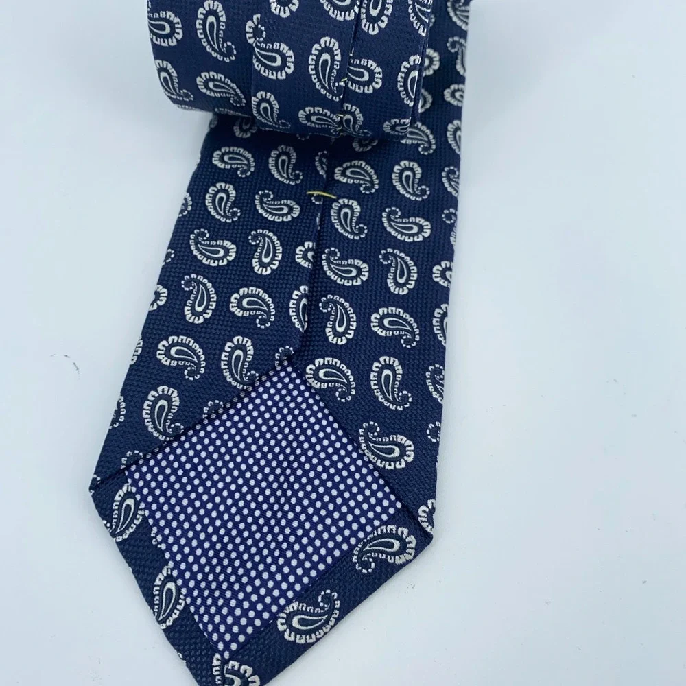 Eton Tie Mens One Size Blue White Paisley‎ Silk Classic Fit Necktie England Made