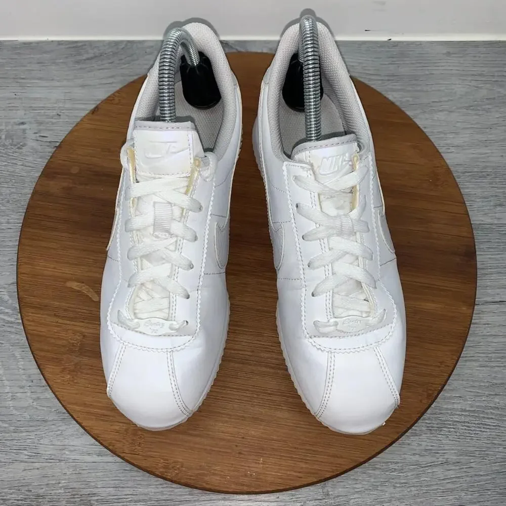 Nike Classic Cortez Women Size 8.5 Youth 7 Triple White Leather Shoes AH7528-104