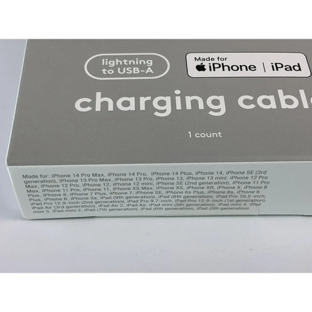 Heyday Lightning to USB-A Charging Cables Lot 6ft Marble + 4ft Black‎ – New