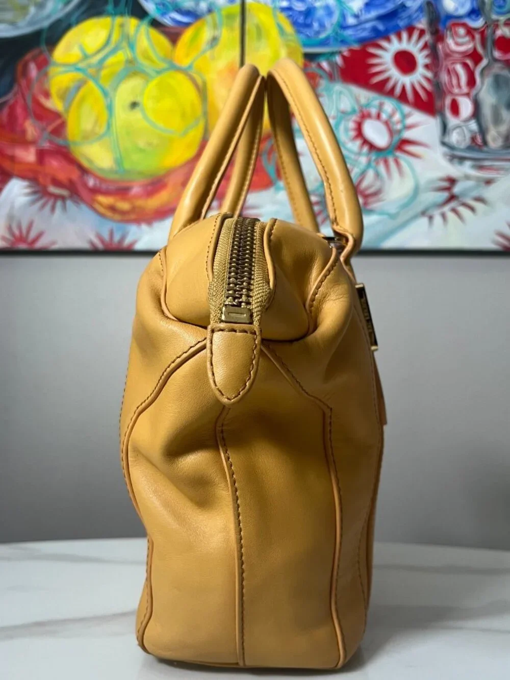 Rachel Zoe Leather Camel Convertible Satchel Bowler Tote Shoulder Bag
