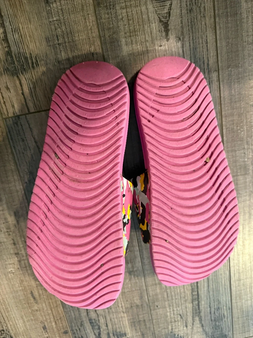 Nike Pink Slides with Yellow & Black Camo Strap