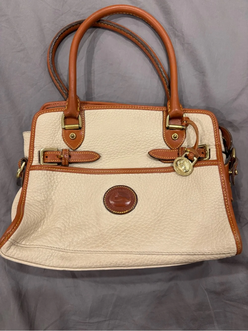 Dooney & Bourke Cream and Tan Leather Satchel