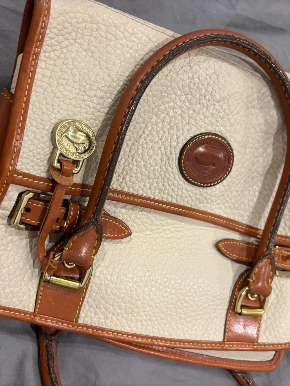Dooney & Bourke Cream and Tan Leather Satchel