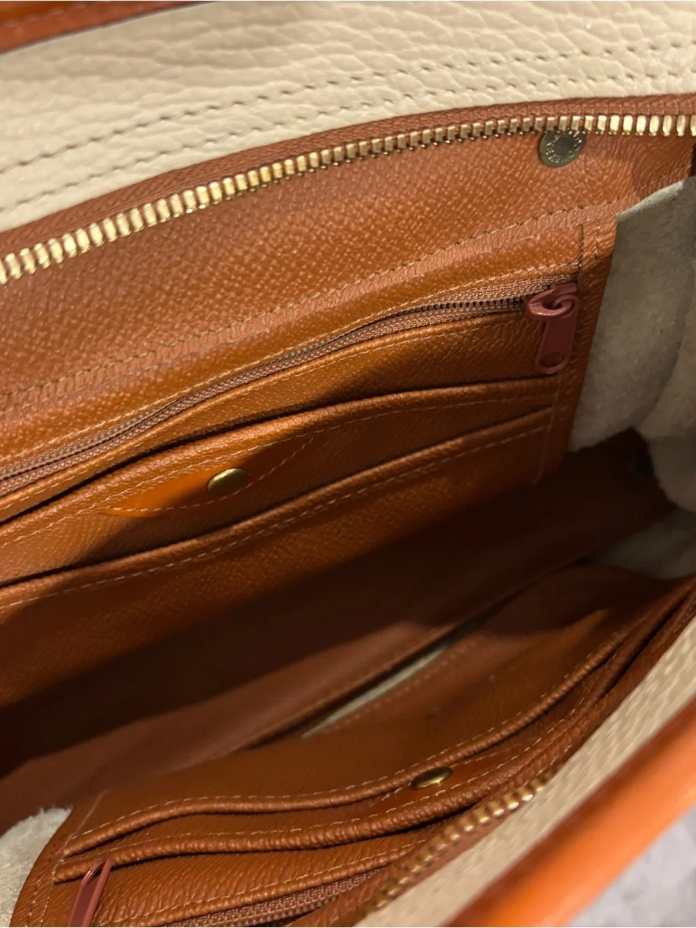 Dooney & Bourke Cream and Tan Leather Satchel