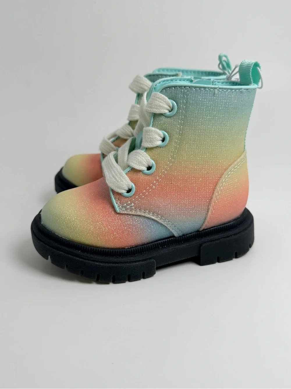 Cat & Jack Pastel Rainbow Glitter Lace-Up Kids Boots - Mint, Peach, Yellow, Blue