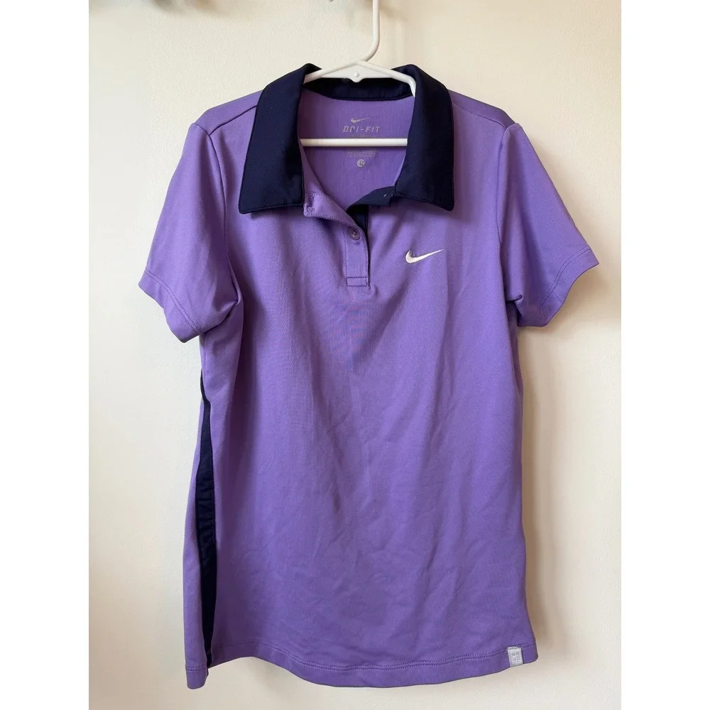 Nike Dri-FIT Girls Purple Navy Polo Shirt Tennis Golf Size L 12-13 YRS