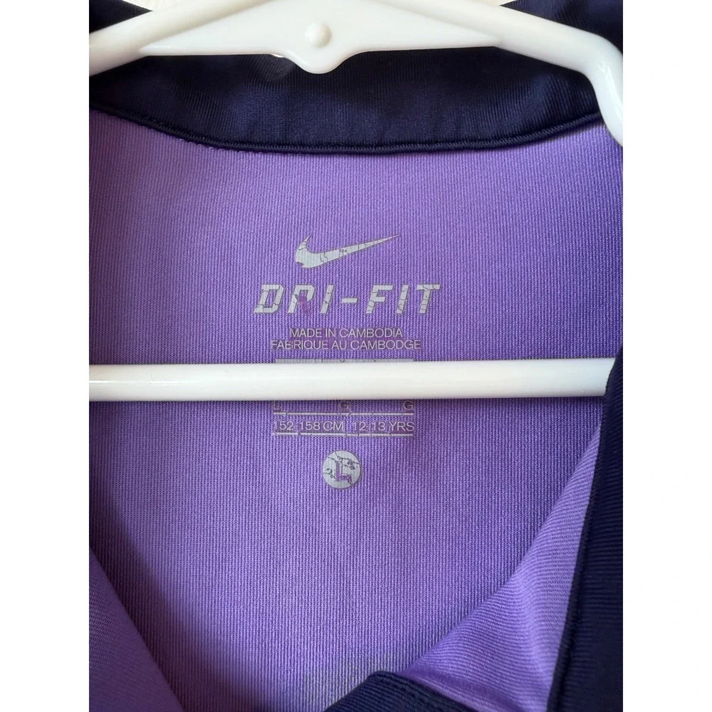 Nike Dri-FIT Girls Purple Navy Polo Shirt Tennis Golf Size L 12-13 YRS
